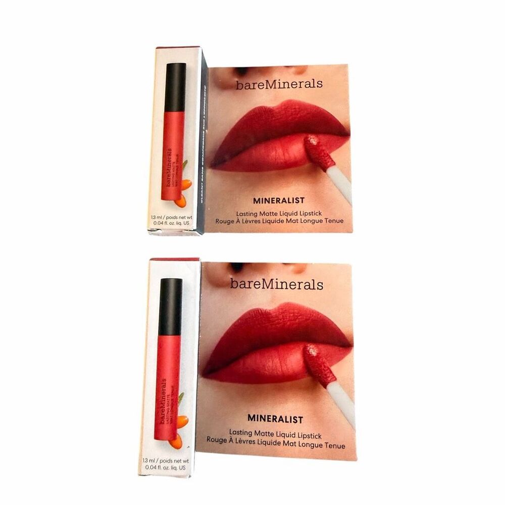 2 x BARE MINERALS Mineralist Matte Liquid Lipstick SPIRITED Red Travel Size